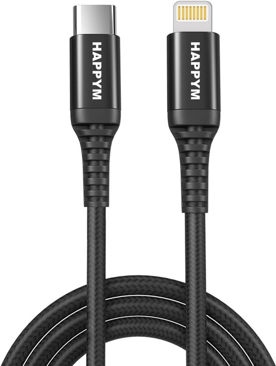 Lightning naar USB C Kabel Kort – Lightning kabel & Data – Voor iPhone, iPad, MacBook – Zwart