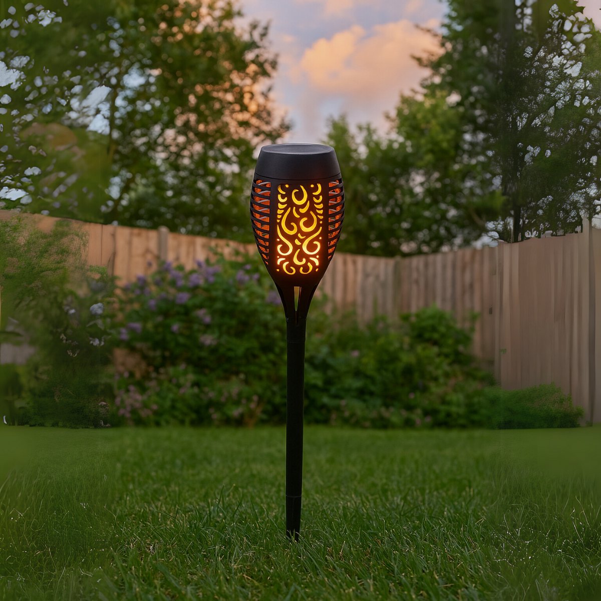 Lumineo 10x Groene Buiten/tuin Led Fakkel Bodi Solar Verlichting Bamboe 54 Cm Vlam Tuinfakkel Tuinlampen Lampen Op Zonne Energie
