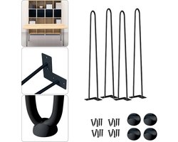 Set van 4 hairpin legs, tafelpoten, metaal, zwart, tafelpoten, meubelpoten met vloerbeschermers en schroeven, doe-het-zelf tafelpoten voor eettafel, bureau, kruk, kast, 72 cm, 2 stangen