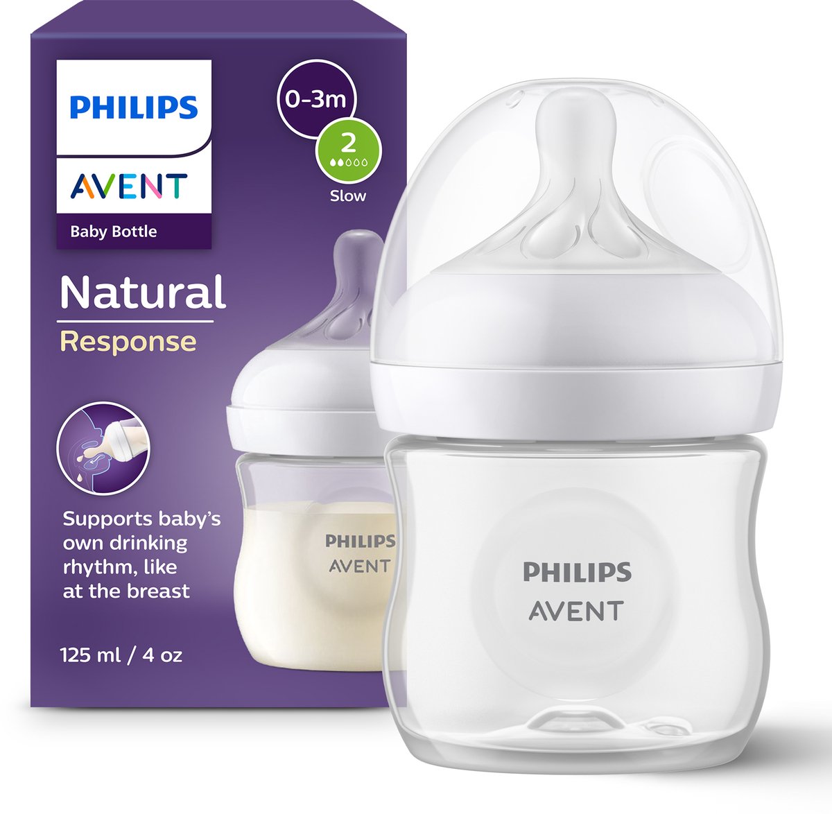 Goedkoopste Philips Avent Natural Response Babyfles 125ml – Flow 2- 1 fles - SCY900/01