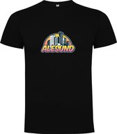 Zwart T-Shirt met “ Skyline Alesund – Vakantiegevoel – Strak – Modern “ Print Full Color Maat XL
