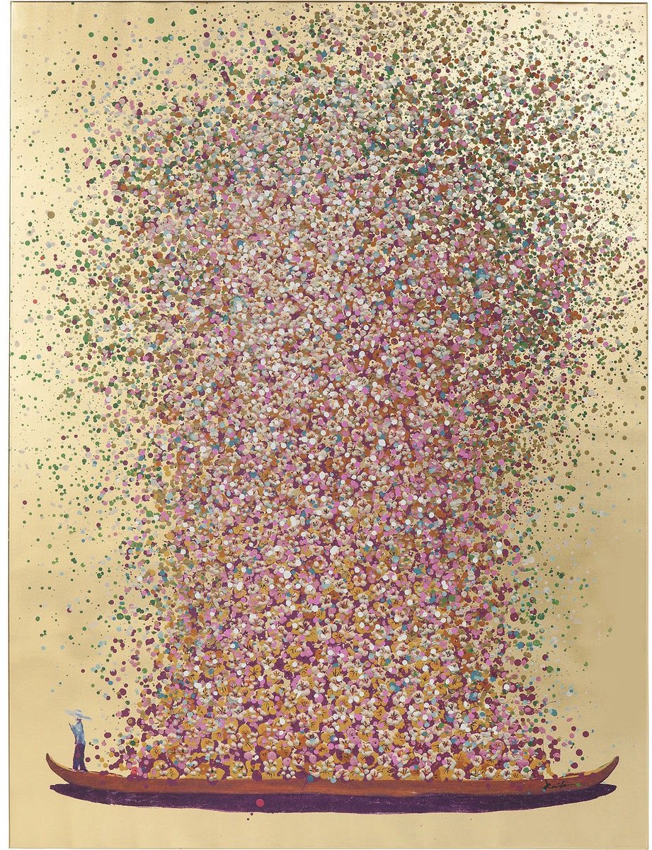 Kare Schilderij Touched Flower Boat Gold Pink 100x80cm