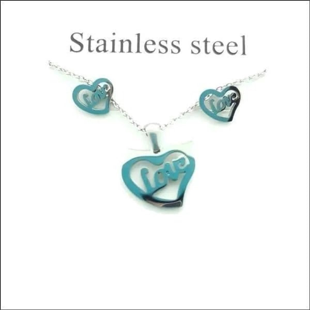 Aramat Jewels | Sieradensets | Hartvormige Oorbellen Set met Tekst Love | | | | | | | Verkleurd niet