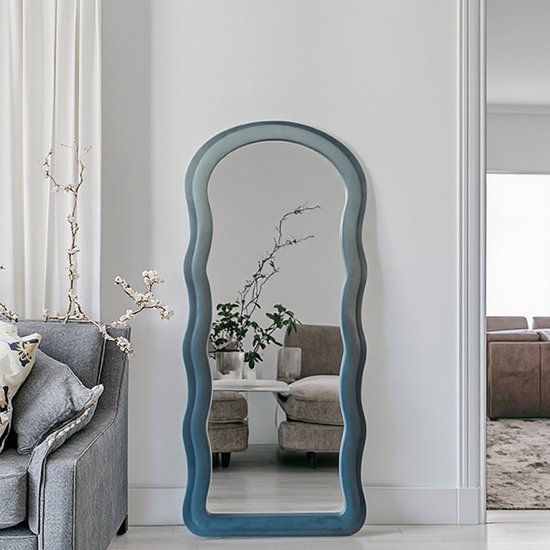 Grand Cadre Miroir Mural En Bois Peint Bleu - Vintage - Déco Maison Inde