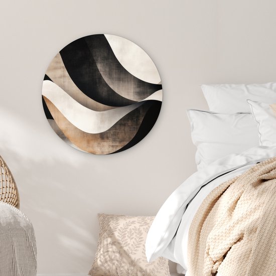 WallCircle® Wandcirkel 60x60 cm - Muurcirkel Abstract - Golven - Zwart - Verweerd - Muurdecoratie woonkamer - Wanddecoratie slaapkamer - Kamer decoratie accessoires - Ronde schilderijen