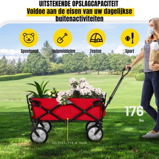 Bolderkar opvouwbaar - Massieve banden - Kinderenvervoer - Bodschappentrolley - Strandkar - Max 80kg — afbeelding 4