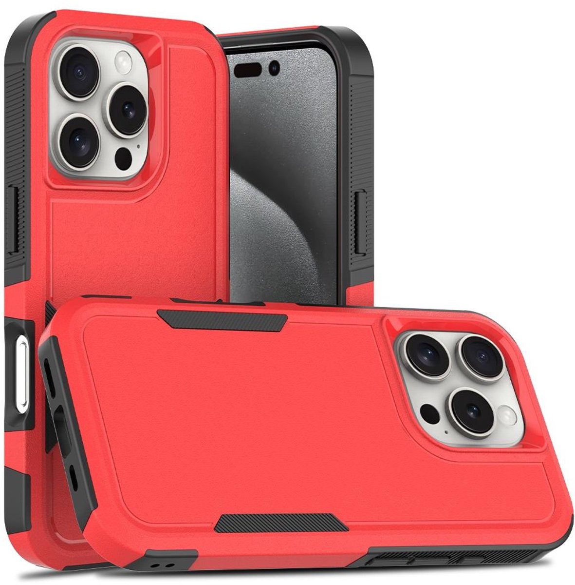 Mobigear Hoesje geschikt voor Apple iPhone 16 Pro Telefoonhoesje Hardcase | Mobigear Heavy Armor Backcover Shockproof | Schokbestendig iPhone 16 Pro Telefoonhoesje | Anti Shock Proof - Rood