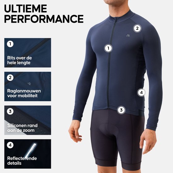 DANISH ENDURANCE Fietstrui voor Heren - Wielershirt - Lange Mouwen - Quick-Dry - Achterzakken - Marineblauw - Maat L — afbeelding 5