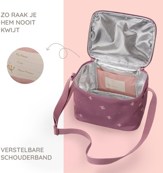 Fresk Koeltas Kind - 6.2 L - Lunchtas Meisje - Thermische Lunch Koeltas voor school - Met Bestekvak - Waterafstotend - Roze - Swallow van Fresk — afbeelding 2