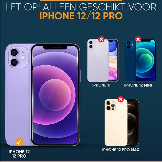 LET OP! ALLEEN GESCHIKT VOOR IPHONE 12/12 PRO. iPhone 12/12 Pro met vinkje. iPhone 11, iPhone 12 Mini, iPhone 12 Pro Max met kruisje.