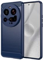 MobyDefend Hoesje - Geschikt voor Xiaomi 15 Ultra - TPU Backcover - Geborstelde Metaal & Carbon-Look - Blauw