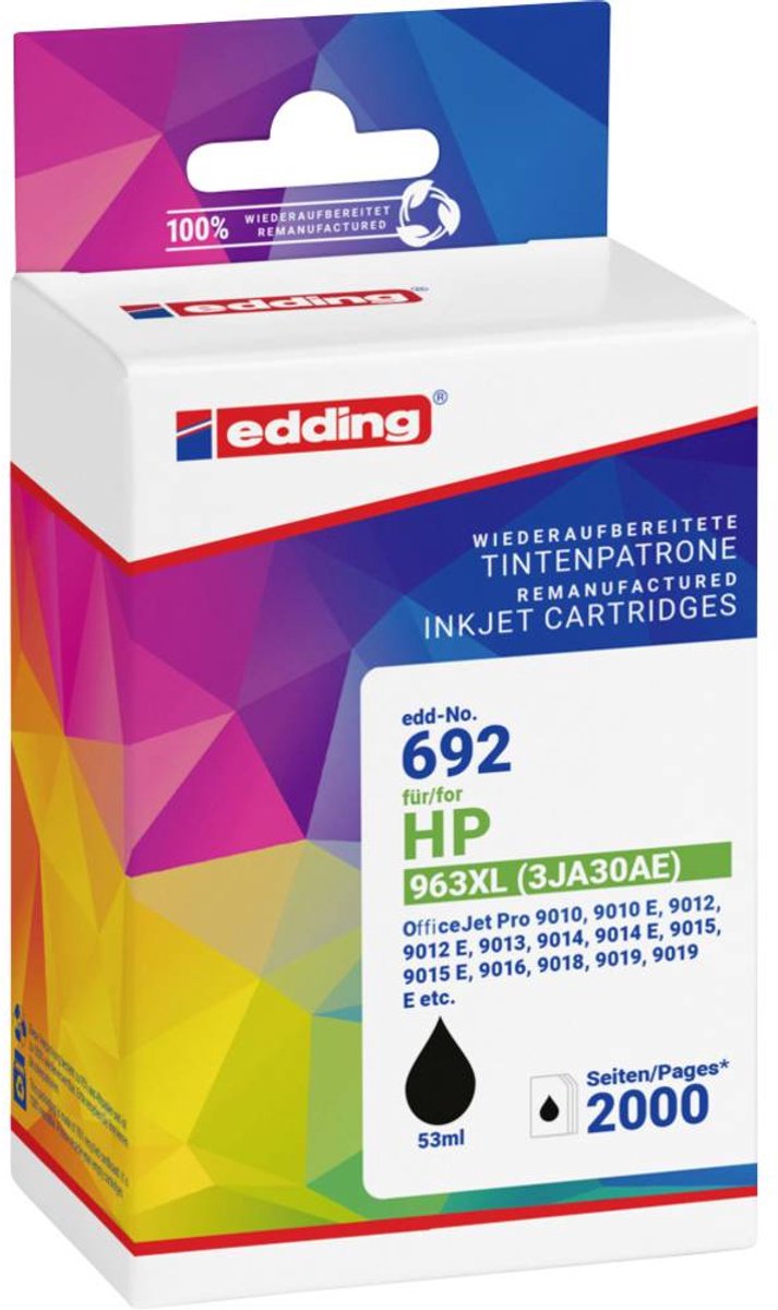 Edding Inktcartridge vervangt HP 963XL, 3JA30AE Compatibel Zwart EDD-692 18-692