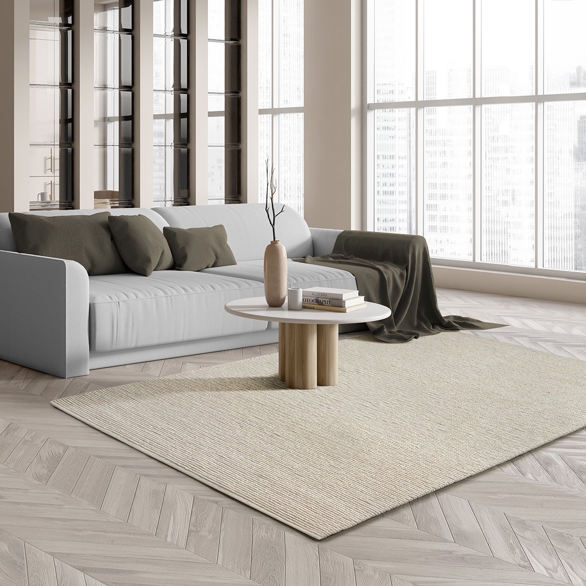 the carpet Premium Wool – Handgeweven wollen vloerkleed van natuurlijke wol, Scandinavisch design, duurzaam & warm, crème, 240 x 340 cm
