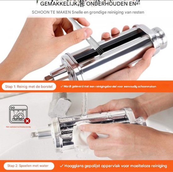 Pastamachines Set - Pastamaker - 3-Delig RVS - Met Reinigingsborstel - Voor Spaghetti van Merkloos — afbeelding 5