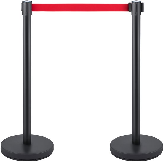 Ensemble de poteaux de barrière de contrôle des foules, 6 pièces, ceinture rétractable rouge de 2 m, barrière noire avec base en caoutchouc, montage facile à connecter pour le contrôle des foules lors d'événements