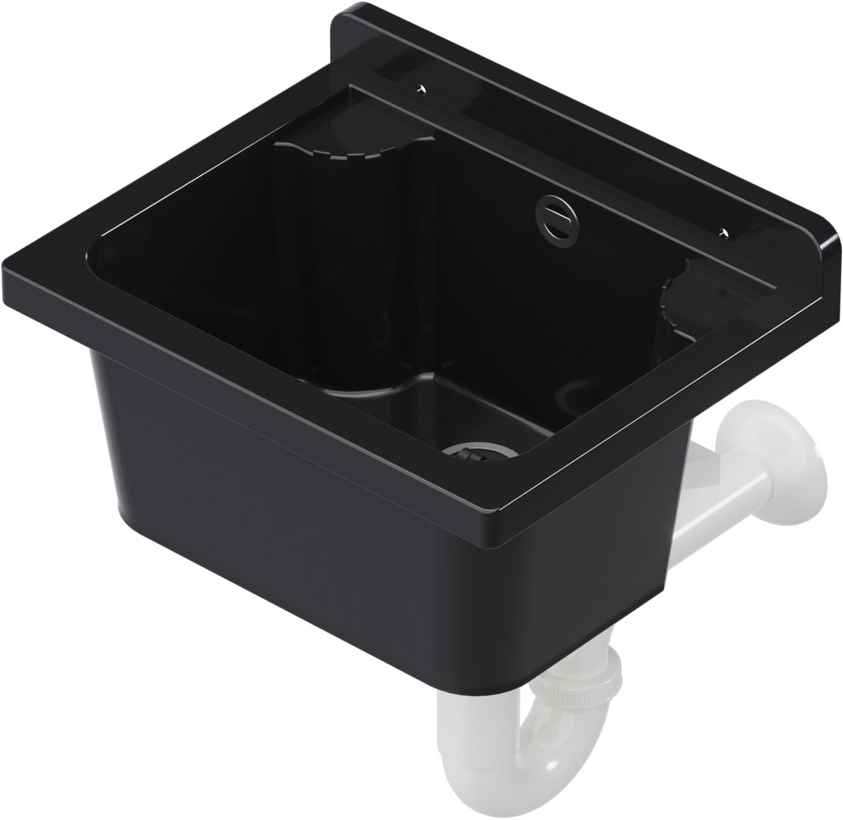 QLS Gootsteen Zwart 42x34x24 cm van Kunststof - Inclusief Sifonset - voor Tuin en Wasruimte 10867