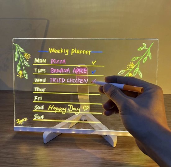 Foto: Dry erase acrylic led lamp tekenbord memobord notitiebord schrijfbord nachtlamp 20 x 30cm formaat a4 met 7 markers