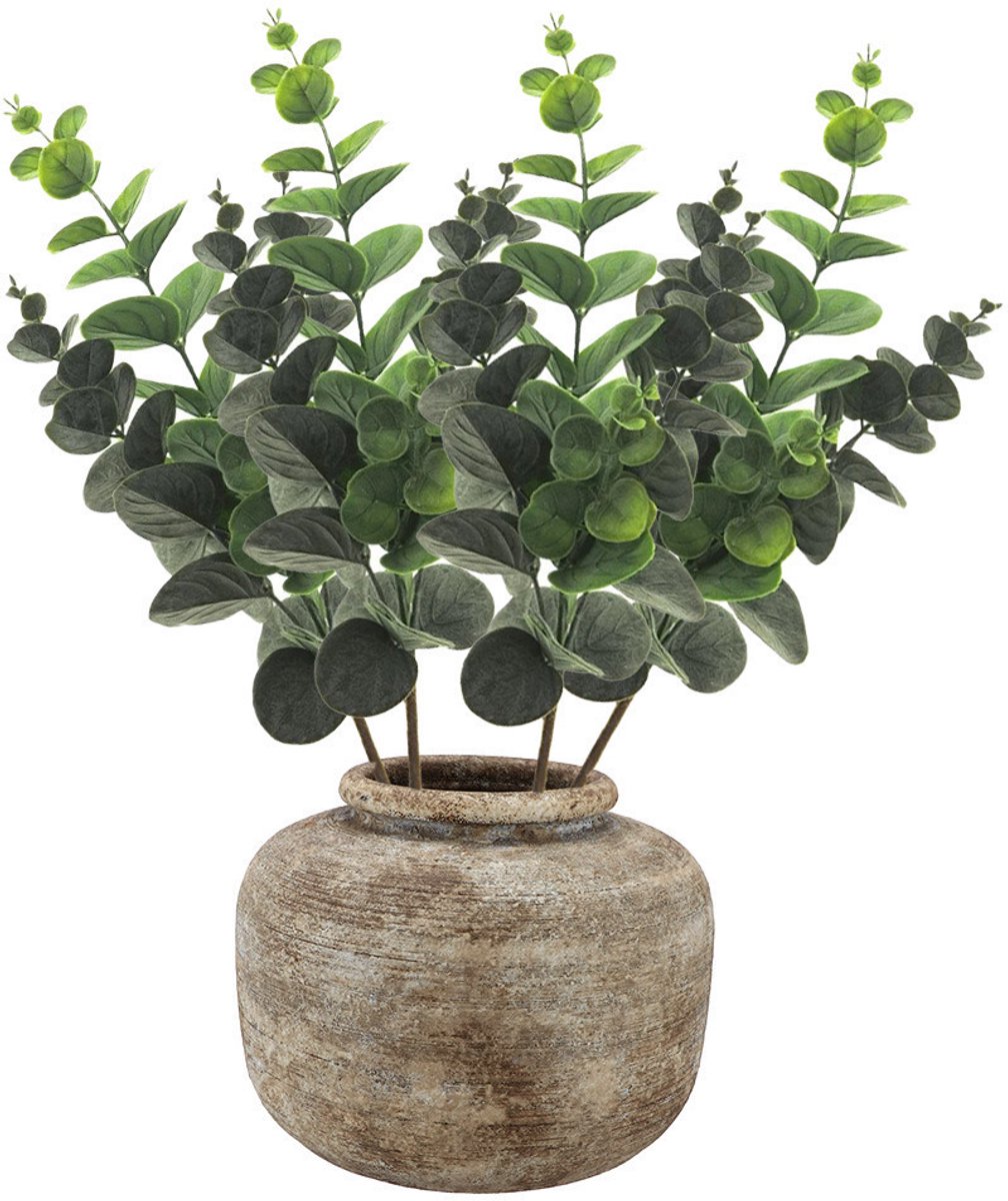 Bellatio Design Kunstbloem/kunsttak Eucalyptus Bella - 4x - 38 cm - donkergroen - kunst zijdebloemen