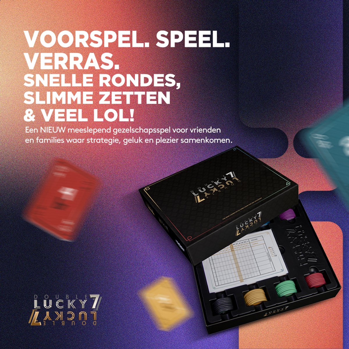 Double Lucky 7 - Kaartspel voor volwassenen en families - 2024 Editie - Verrassend snel gezelschapsspel in luxe casino stijl - Familiespel voor 2 tot 7 spelers – Vanaf 14 jaar - 40 min — afbeelding 2