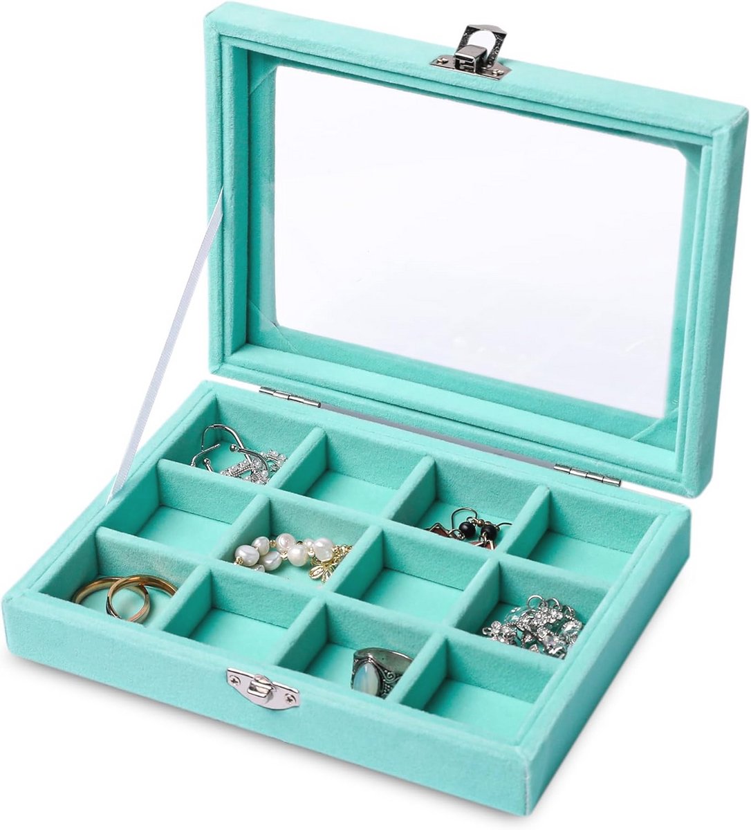 Sieraden Organizer Lade met Transparant Deksel - Fluwelen Lade Insert en Vitrine Showcase voor Vrouwen