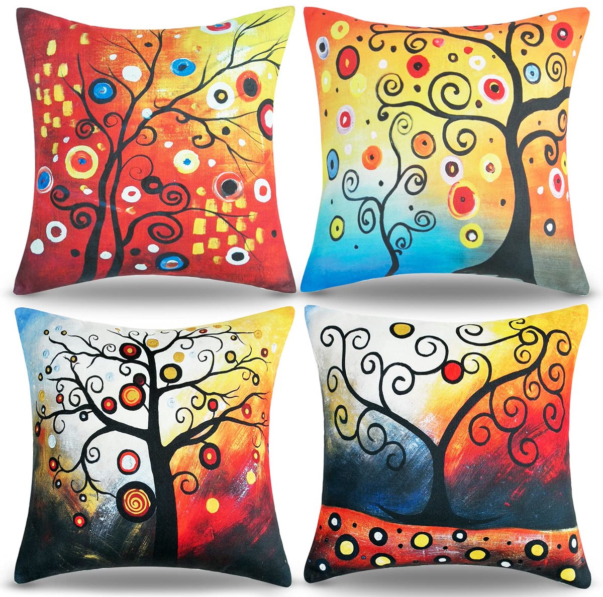 Ibenzoa Stijlvolle Decoratieve Kussenslopen Set van 4 - 40x40 cm - Rood Levensboom Ontwerp voor Bank of Bed zwart en rood
