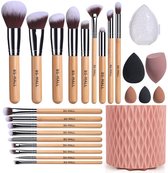 Make up kwastenset - Beauty blenders 16 delig - Met Makeup Spons - Kwasten Organizer - Make up Borstels- Brush set - Kwasten reiniger - Borstels - Rosé Goud ﻿