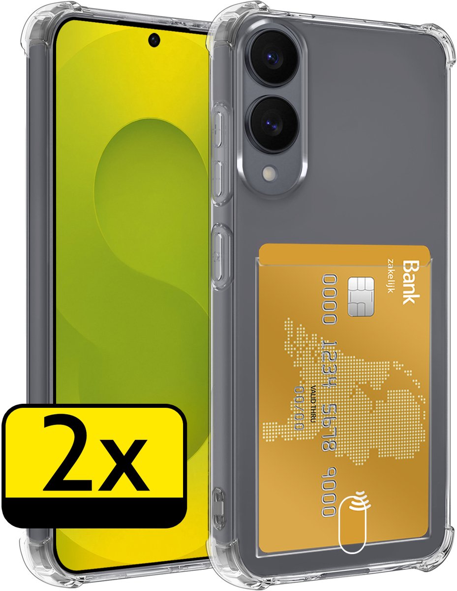 Hoesje - 2 Stuks - Geschikt voor Samsung Galaxy S25 Edge - Met Pashouder en Kaarthouder - Telefoon Hoes Shockproof - Siliconen Case - Back Cover - Shock Proof - Pasjes Houder - Telefoonhoesjes - Transparant