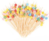 KINBOM 100st Cocktailprikkers 12cm Schattig Hawaii Tandenstokers Handgemaakt Kleurrijke Bamboe Cocktailprikkers voor Voedsel Fruitstokken voor Cocktailparty Hapjes Zomer Luau Feest (4 Vormen