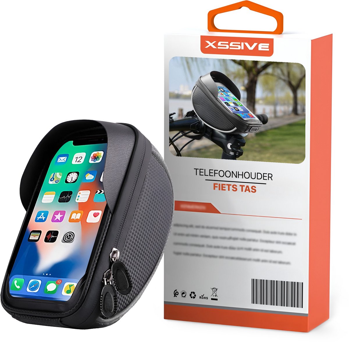Xssive B2 Telefoonhouder Fiets met Groot Opbergvak - Fietshouder met Powerbank Opbergvak - GSM Houder Fiets - Waterdicht & 360° Draaibaar
