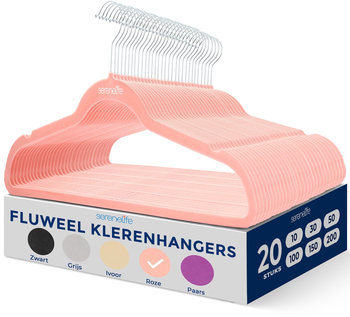 SereneLife Kleerhangers –Fluwelen Hangers-Antislip Zware Duurzame Kledinghangers Set-20Stuks-Duurzaam met 360° Draaihaak