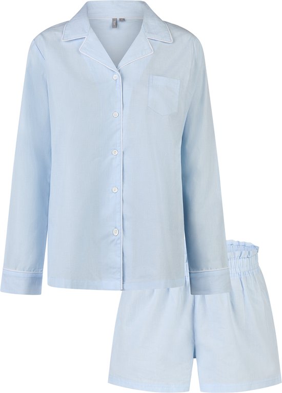 Set pyjama femme By Louise short + chemisier uni bleu clair - Taille L