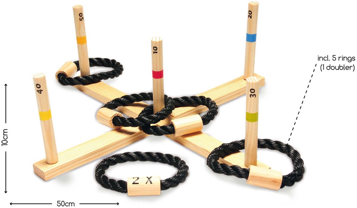 BS Toys Ringwerpen Werpspel - Buitenspeelgoed vanaf 6 Jaar - Ring Gooien - Werpspel kinderen - 5 Ringen - 50x50x10 cm - Ring Toss - Werpspel hout - Spelletjes kinderen - Buiten speelgoed - Buitenspel - Buiten Spellen - Tuin Speelgoed - Cadeau kind — afbeelding 7