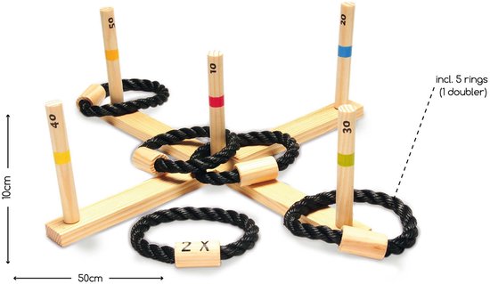 BS Toys Ringwerpen Werpspel - Buitenspeelgoed vanaf 6 Jaar - Ring Gooien - Werpspel kinderen - 5 Ringen - 50x50x10 cm - Ring Toss - Werpspel hout - Spelletjes kinderen - Buiten speelgoed - Buitenspel - Buiten Spellen - Tuin Speelgoed - Cadeau kind