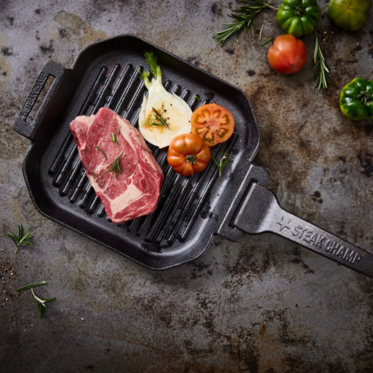 Steak Champ Cast Iron Grilling Pan Grillpan Vierkant