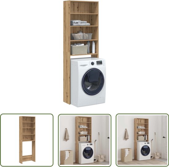 vidaXL Opbergkast - Wasmachine Kast - Wasmachinekast 64x24x190 cm artisanaal eikenkleur - Badkamerspiegel - Houten Kast - Wit Meubel