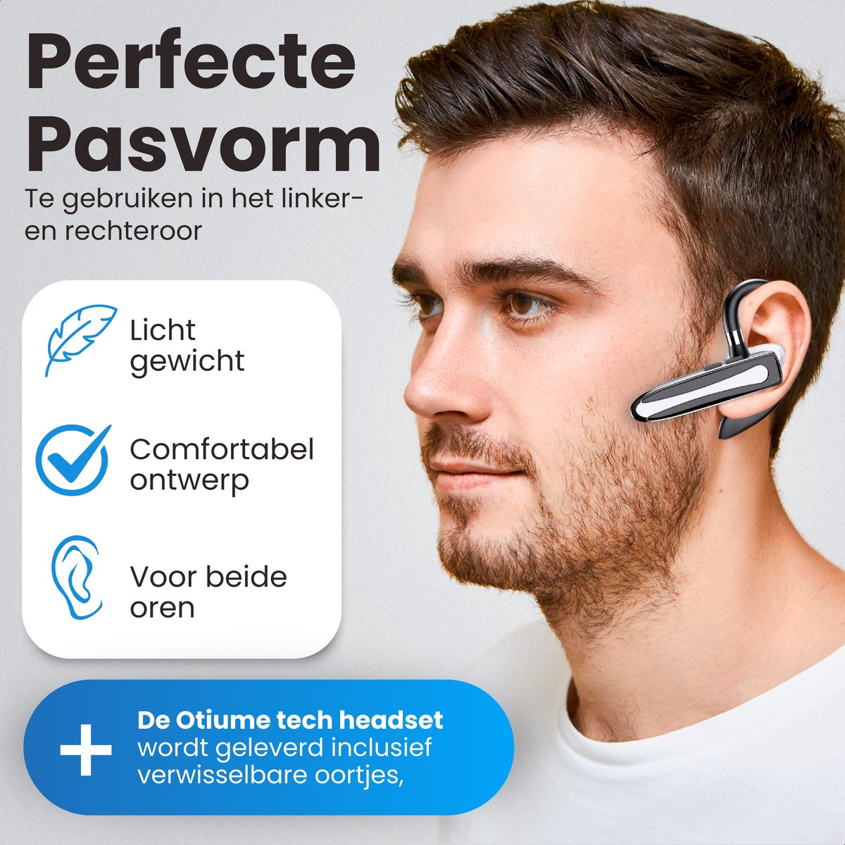 Otiume - Draadloze Headset - Noise Canceling - Microfoon - Incl. Oplaadkoffer - Bluetooth 5.3 – Handsfree Bellen - Zwart/zilver thumbnail 8
