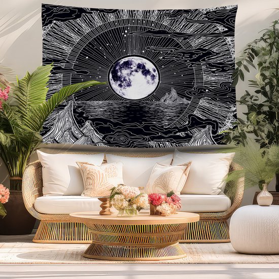 Ulticool - Soleil Lune Zodiac Tarot Nature Bohème - Affiche Tapisserie - 200x150 cm - Groot tapisserie - Affiche Jardin Tapisserie