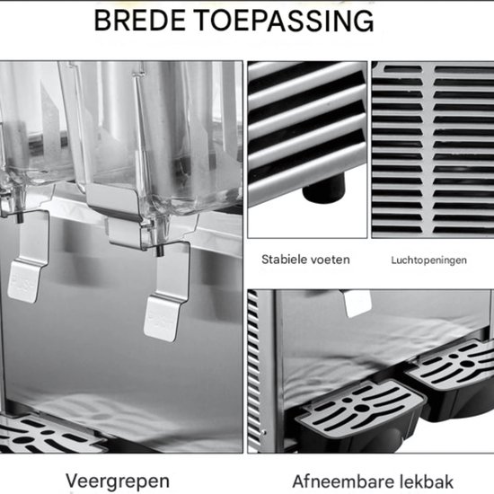Proffesionele Drankdispenser RVS - Sapdispenser- met kraantje - 2 Tanks van 12L - Professioneel Koelelement
