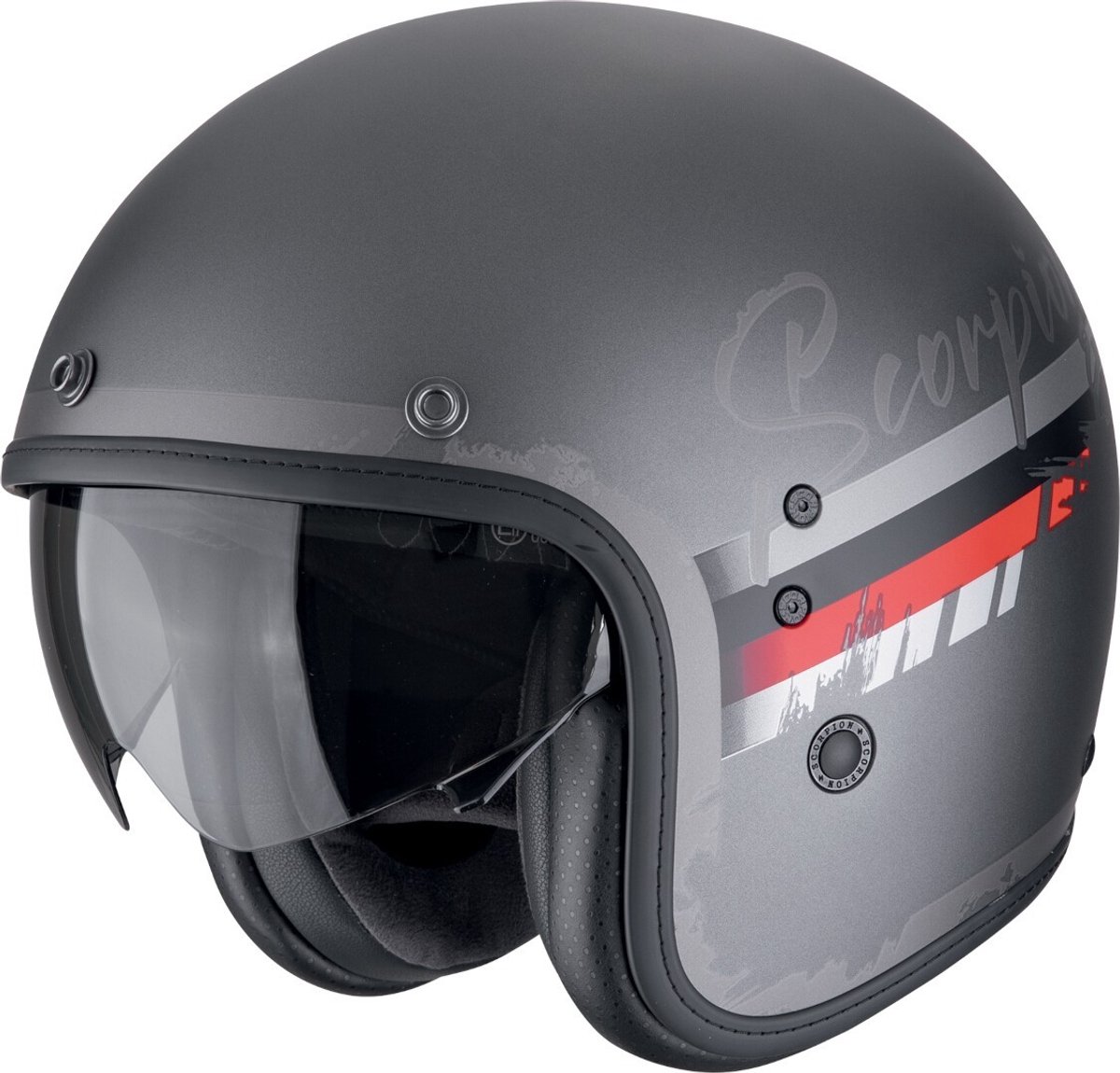 Scorpion Belfast Evo Adonis Zwart Grijs Rood Jethelm - Maat L - Helm