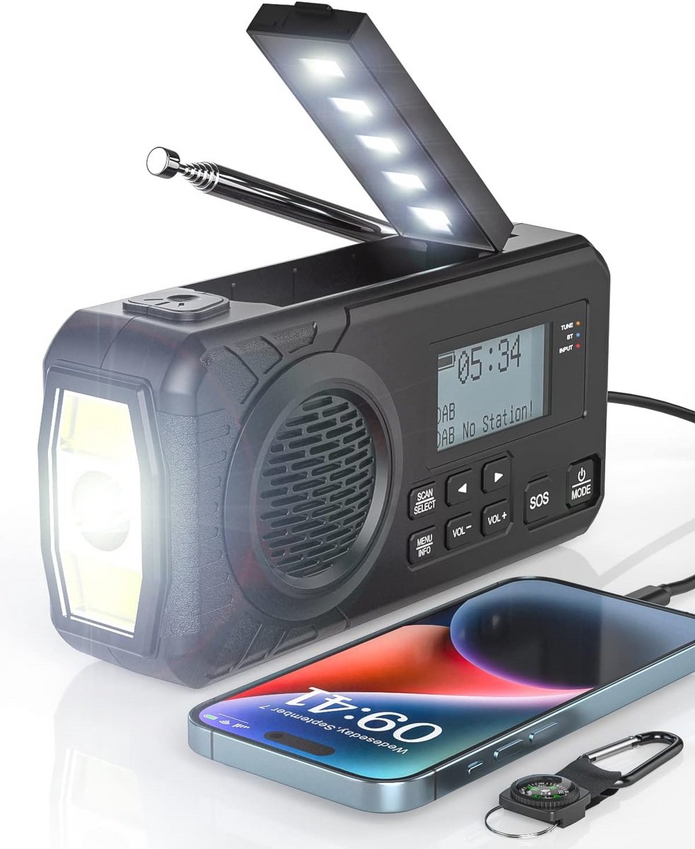 Draagbare Handcrank Zonne Radio met Powerbank en SOS Alarm voor Kamperen en Noodgevallen