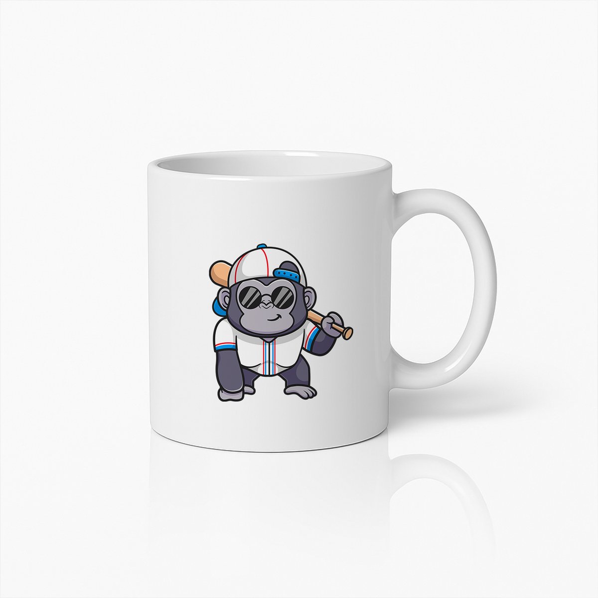 Coole Gorilla Honkbal Mok – Grappige Cartoon Aap Koffiebeker met Pet & Knuppel