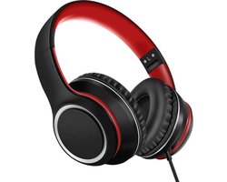 StayPowered Hoofdtelefoon - Kraakhelder Geluid - Maximaal Comfort - Ultrabrede Compatibiliteit - Knoopvrij Nylon Koord - Lichtgewicht & Opvouwbaar - Ingebouwde Microfoon - Verstelbaar Design - Zwart/Rood - Levering Sneller Dan Aangegeven!