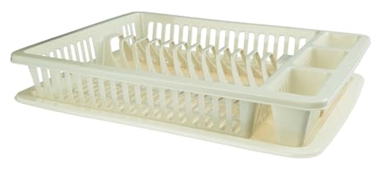 GALICJA Molly Afdruiprek Dish Organizer - Afdruiprek Kunststof - DRIE extra vakken - Servies Bestek Afdruiprek Crème 46x37x8,5cm