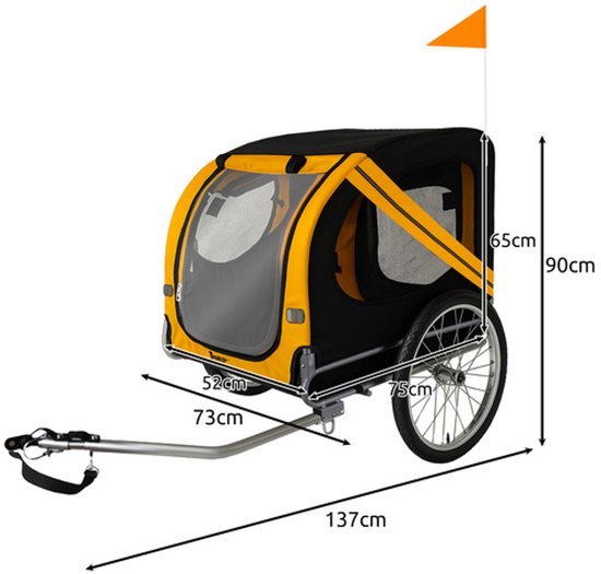 fietskar hond - Grote Dierentrailer tot 40kg met Luchtbanden, Gordel & Reflectoren fietskar - aanhangwagen - fietskrat Zwart - 13655 van Merkloos — afbeelding 3