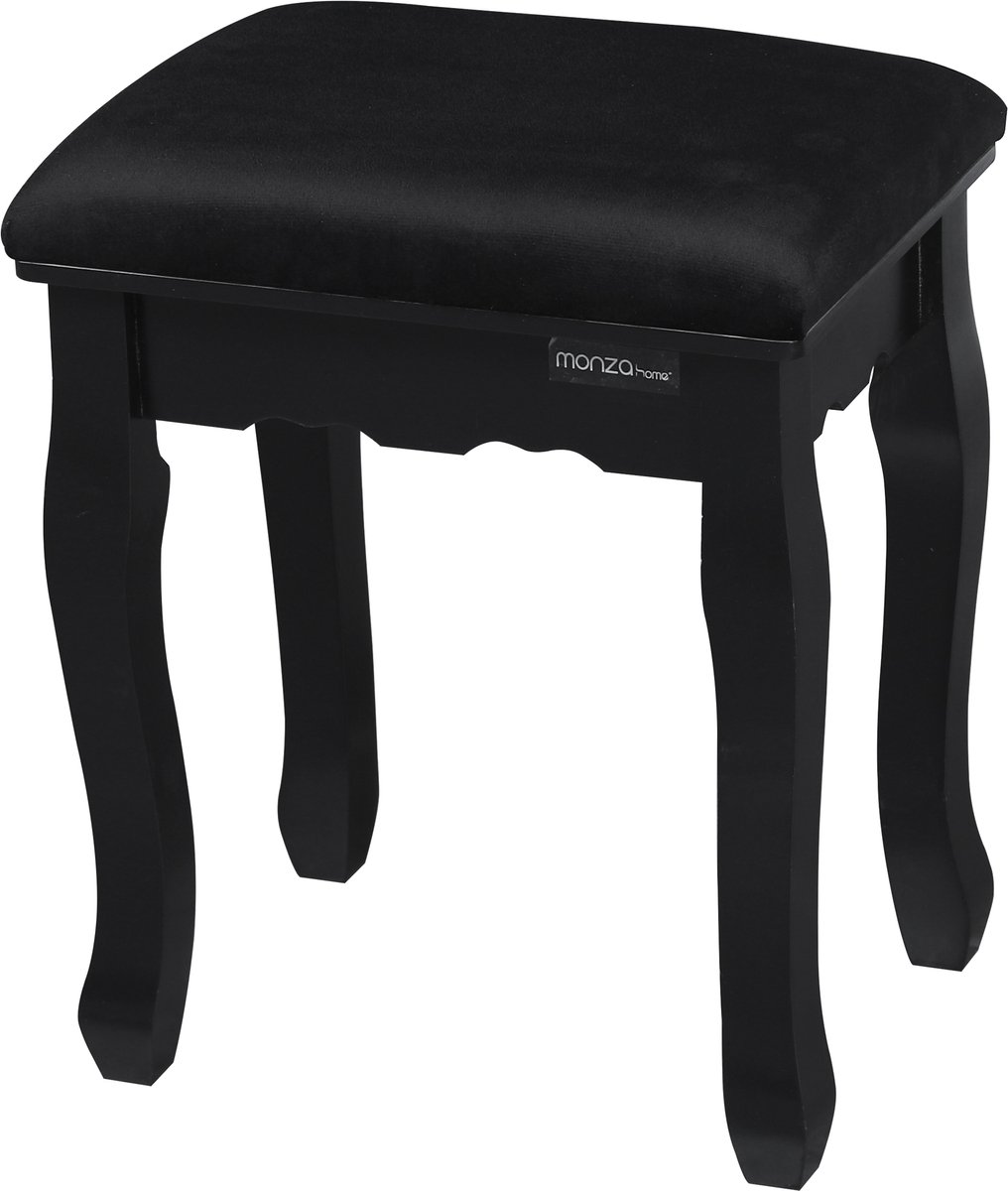 Monza Home® - Kaptafel Kruk - Piano Kruk - Make Up Tafel Kruk - Zwart – Massief Grenenhout – 130 kg Belastbaar