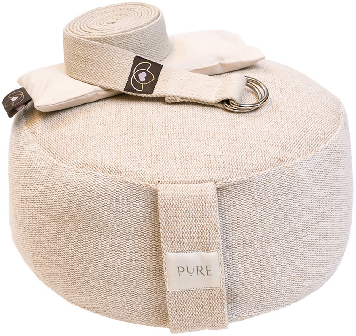 Pakket meditatiekussen jute, oogkussen en riem sand - Pure
