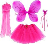 Joya Kids® Tuin Vlinder Fee Verkleedset voor Meisjes | Tutu verkleedkleding | Prinsessencape | Cape Set | Unicorn | Meisje Verkleedset | Carnvalskleding Halloween Meisjes | Met Haarband, Staf, Vleugels en Tutu | Hard Roze