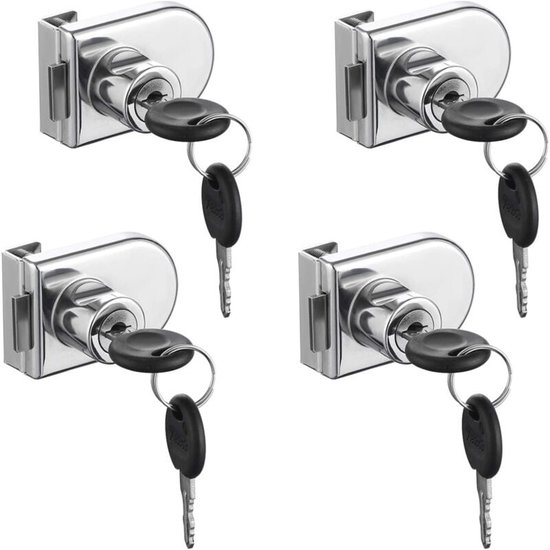 Zink Legering Glasdeurslot - Frameloze Glas Etalageslot - Veiligheidsloten zonder Boren - Beveiligingsslot voor Geharde Glazen Deur - Zink Legering - 4 Sloten + 8 Sleutels