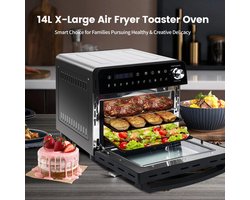 Heteluchtfriteuse - 14L – Mini Oven - 1800W - 240V - XXL - 11 Programma’s – LED Touchscreen - 14L capaciteit - Inclusief Rotisserie - en Accessoires
