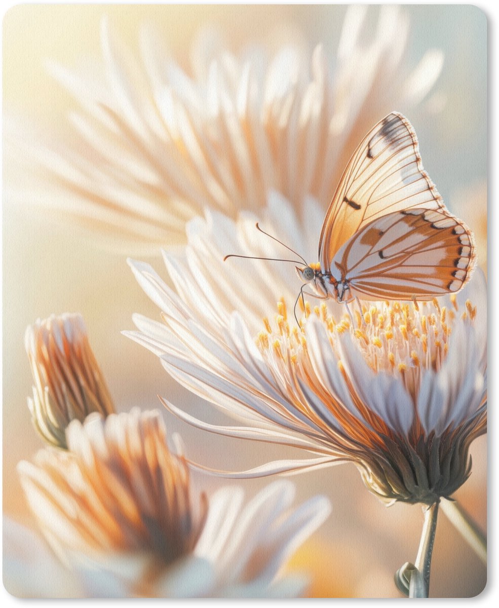 Muismat 19x23 cm - Mousepad Vlinder - Bloem - Oranje - Muismatten